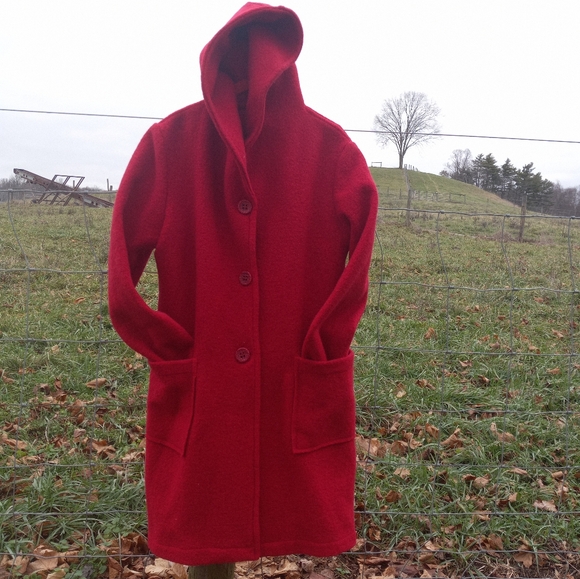 Eva Tralala Paris Red Hooded Wool Coat - Picture 3 of 7